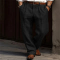 Men's linen trousers, double pleated front, straight leg, mid waist, zip fly, available in black, white, khaki, olive green