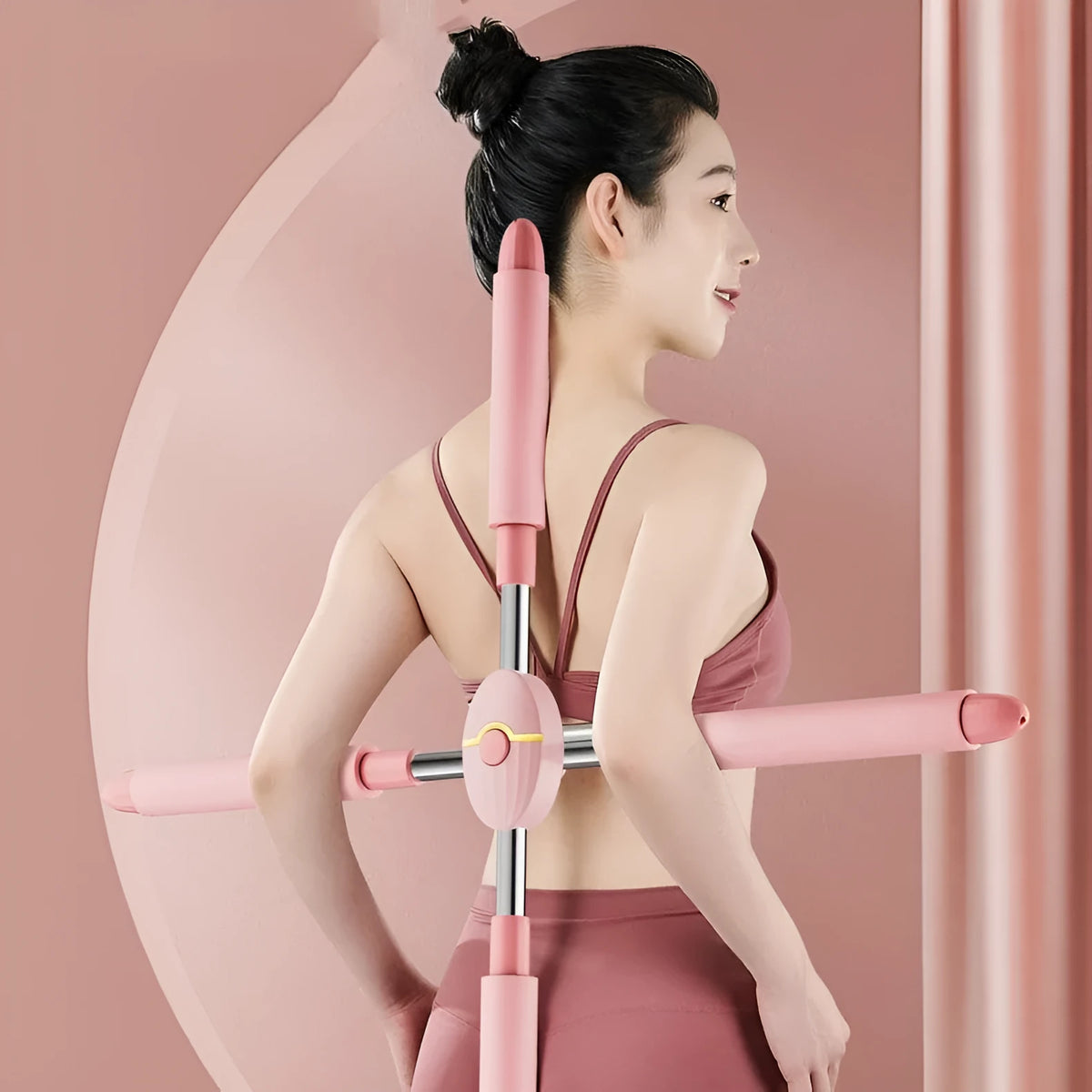 Children's adjustable open back stick for fitness body shaping with self-locking mechanism