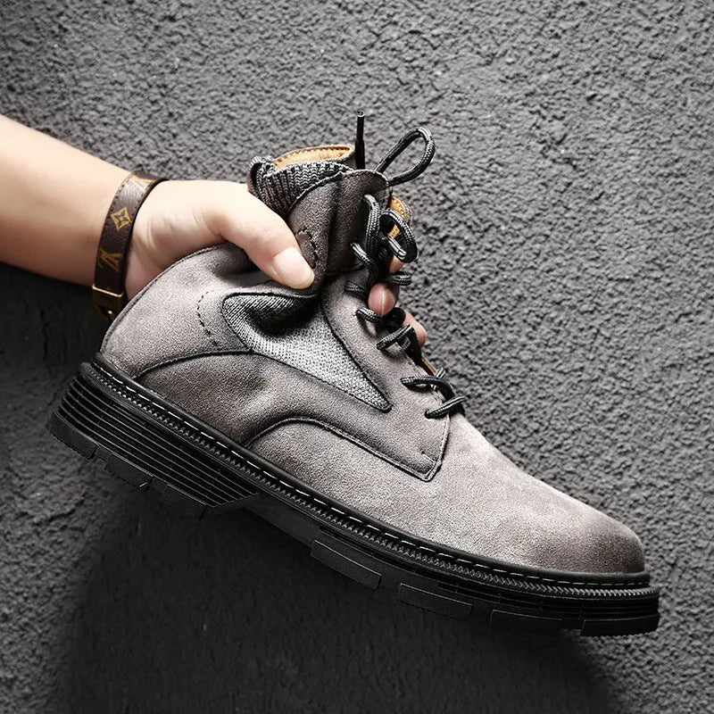 Men's vintage Martin boots in black colour with microfiber leather upper and rubber sole