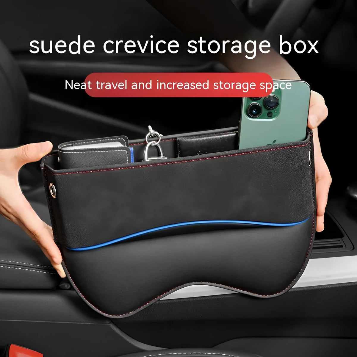 Leather car seat storage box in beige colour with waterproof pressure-resistant construction