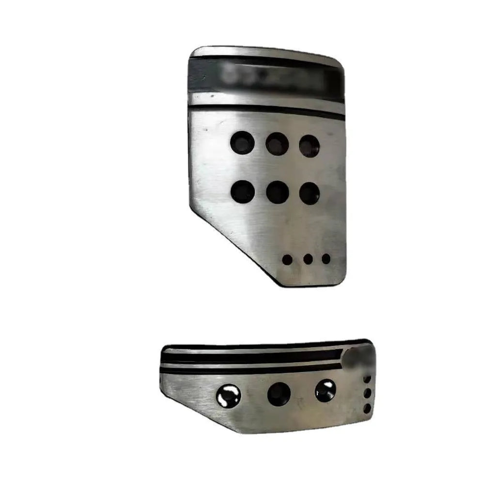 Aluminium alloy manual transmission car pedal set showing brake, accelerator, and clutch pedals.