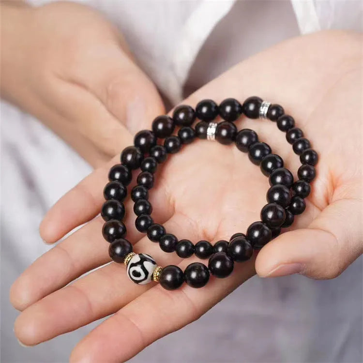 Brown ebony wood Tibetan bead bracelet with two circles of 8mm beads