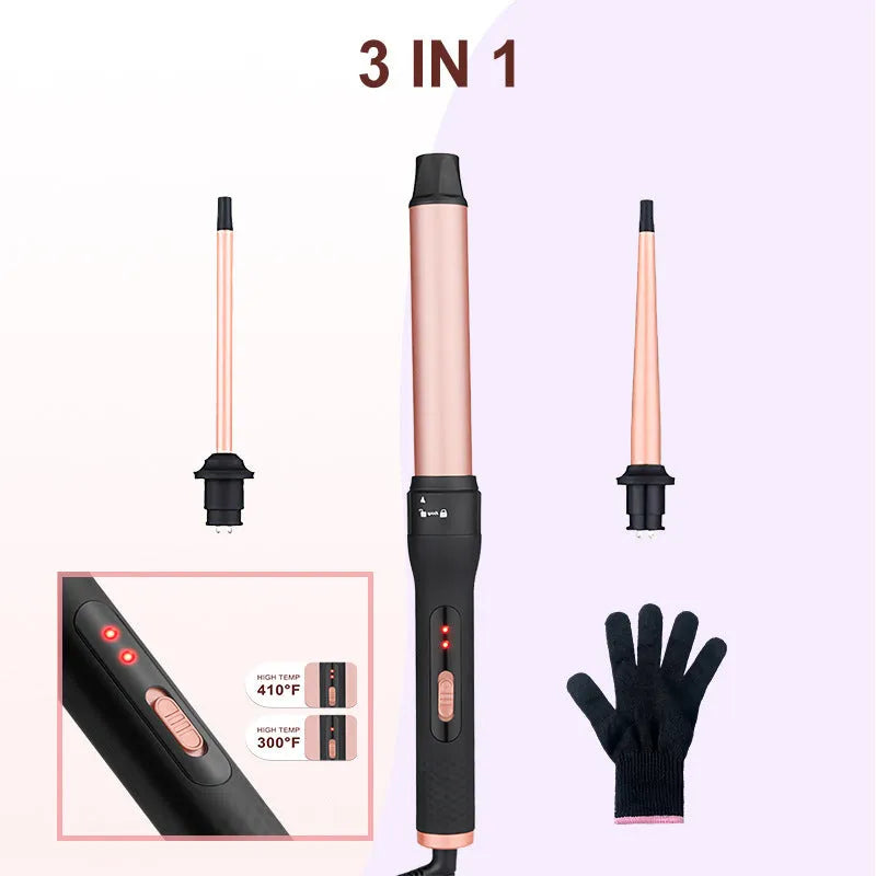 Three-barrel water wave hair curler styling tool with wired power cord for curly and straight hair