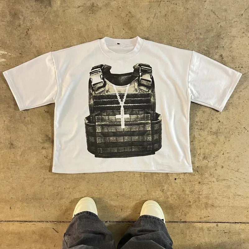 Short sleeve cotton t-shirt with a printed retro graphic and drop-shoulder sleeves in a contrast colour