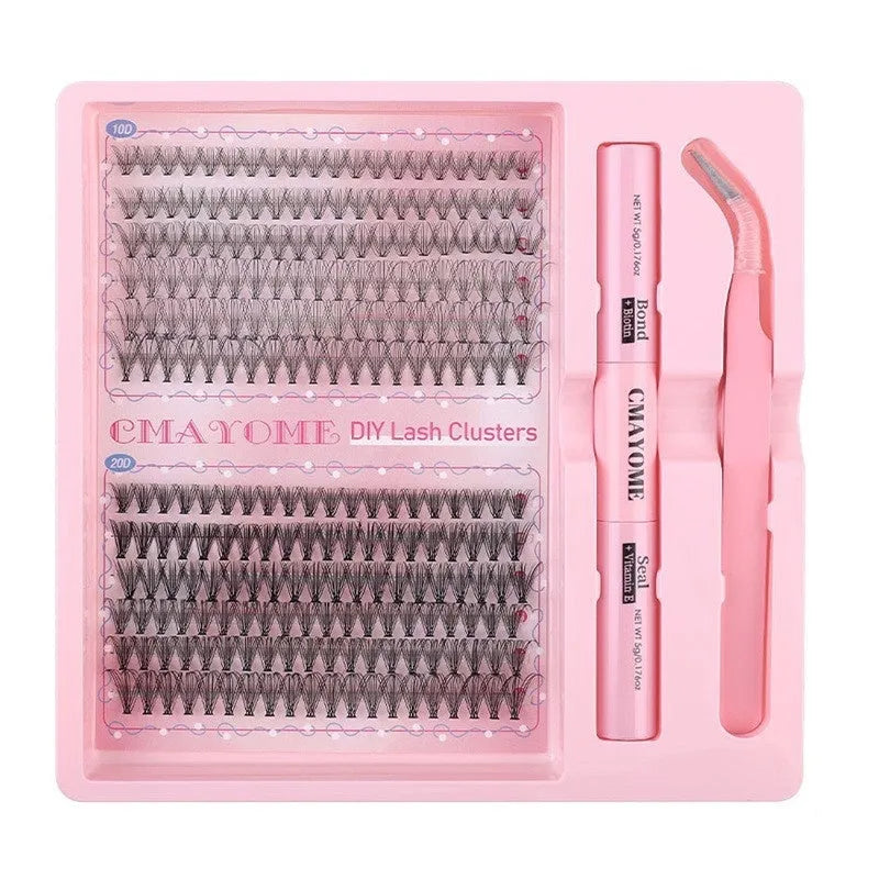 DIY single cluster false eyelashes in natural thick mixed split type with artificial fibre material