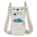 Cloth water bottle bag for bicycles shown in beige, black and pink colour options
