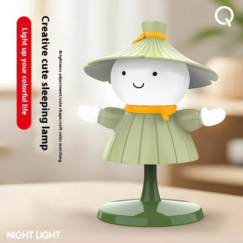 Cartoon scarecrow night lamp in brown, pink, or green with USB cable and dimmable bedside light