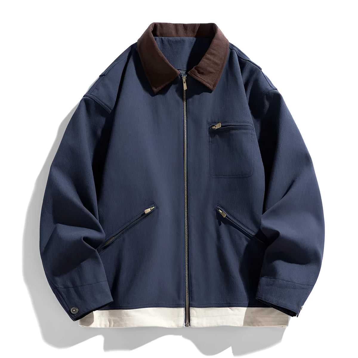 Korean style men's autumn jacket in mint green with contrast lapels and side seam pockets