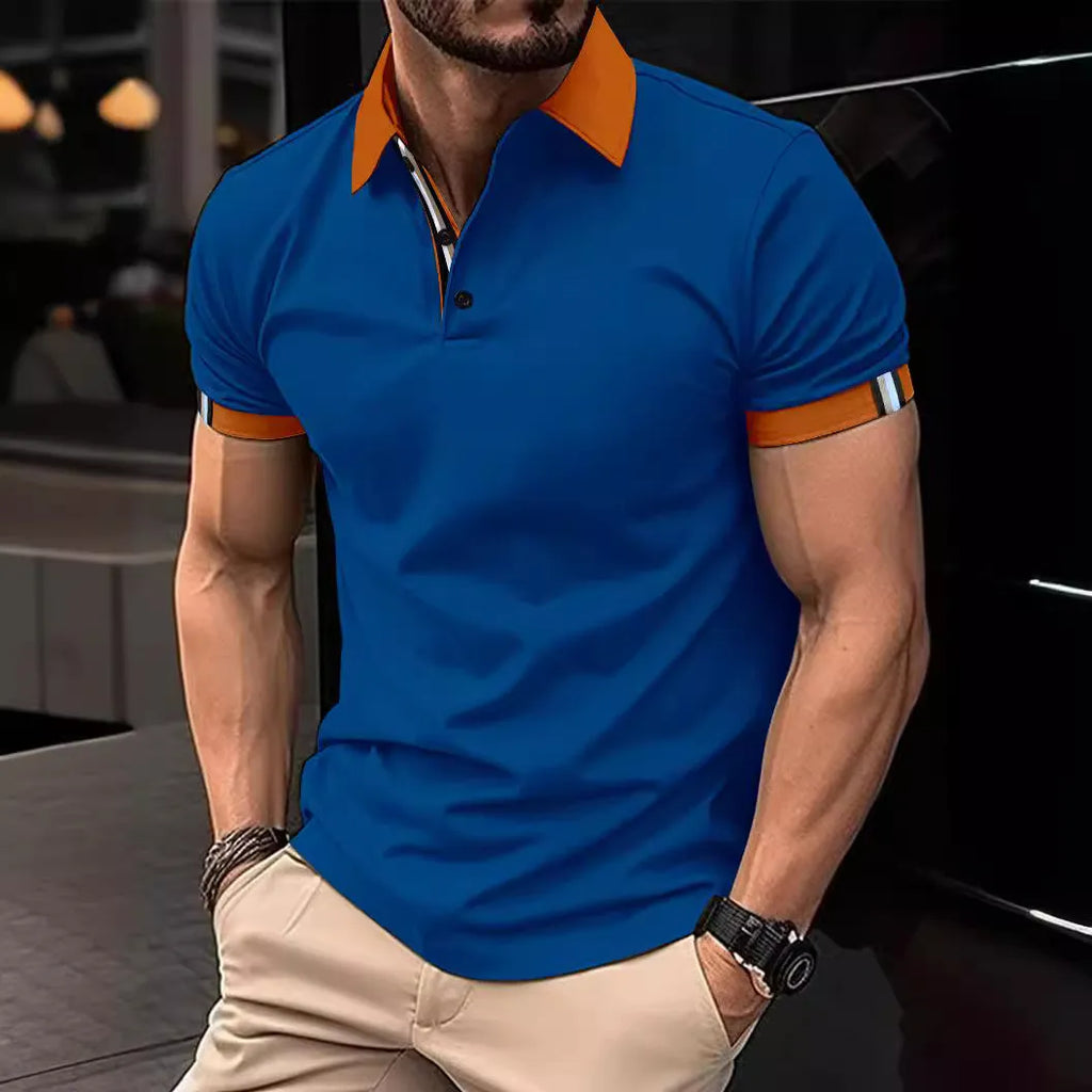 Men's casual plaid short sleeve button-up shirt in white and blue, slim fit, sizes S-XXXL
