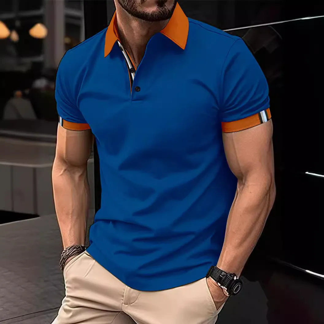 Men's casual plaid short sleeve button-up shirt in white and blue, slim fit, sizes S-XXXL
