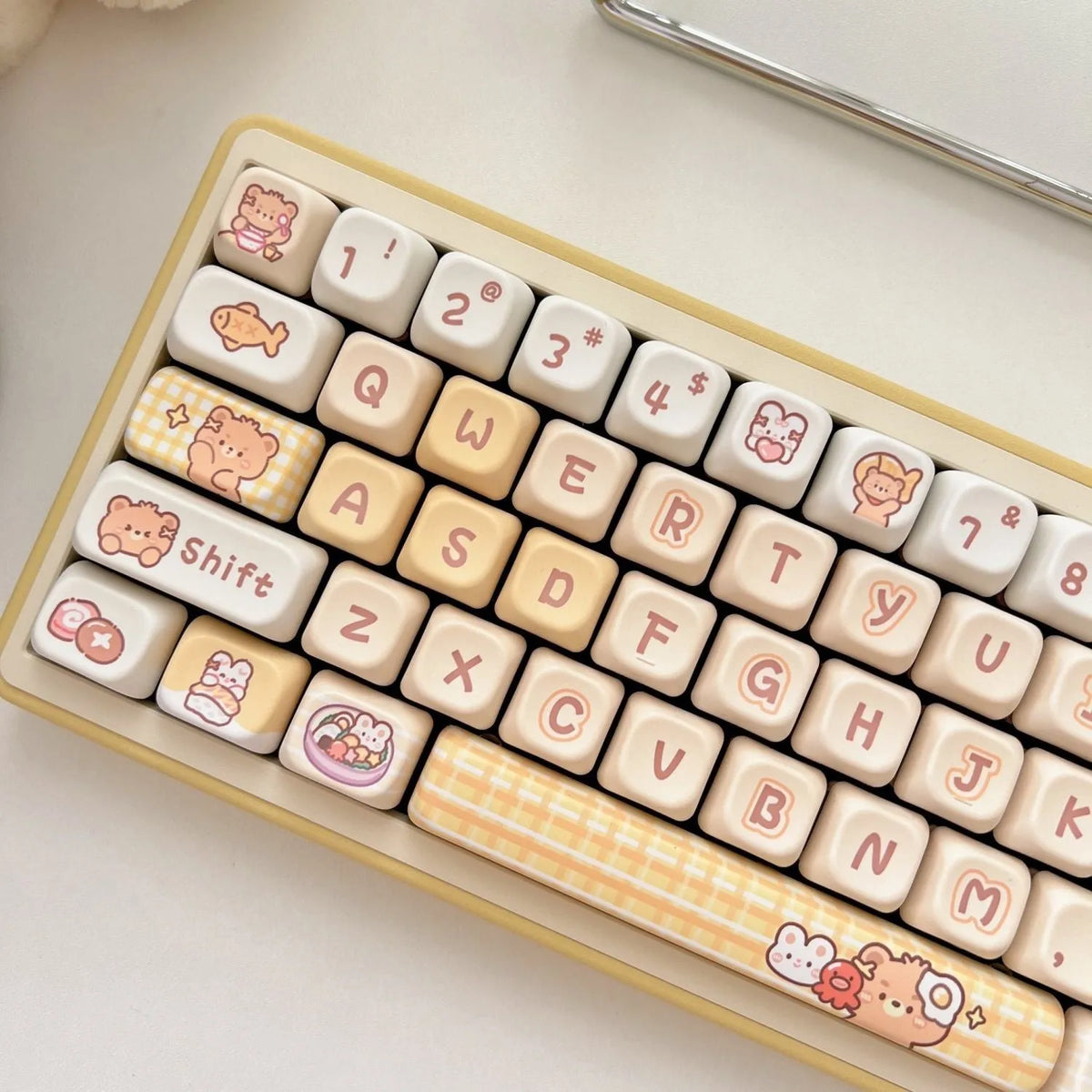 140 PBT key caps with rabbit bear restaurant designs in EOA height profile