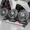 Three-head adjustable automotive electric cooling fan with a long power cable.