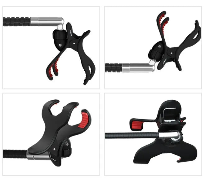 Universal mobile phone bed bracket with adjustable overhead support arm in black colour