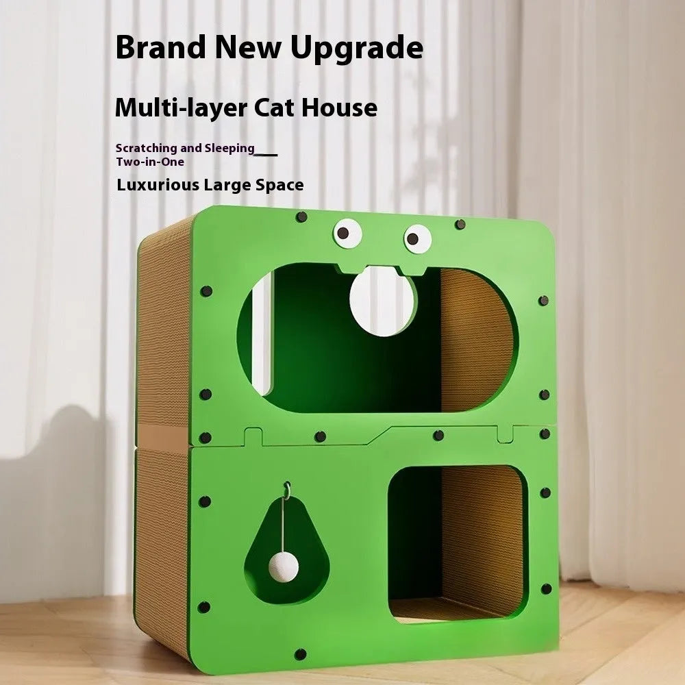 Double-layer cat scratching board and enclosed nest in choice of six visual styles