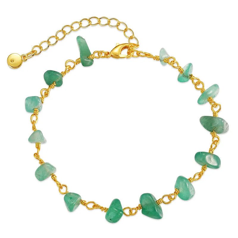 Women's turquoise gravel bracelet with irregular beads, 18K copper, and crystal accents