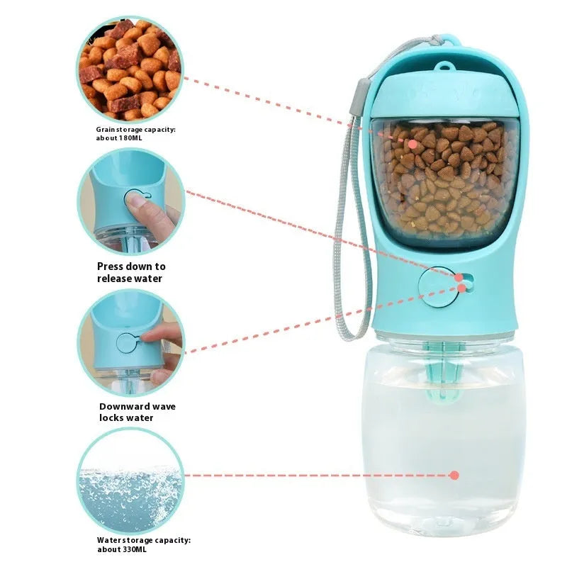 Blue portable dual-use dog water drinking cup with split grain design for outdoor walks.