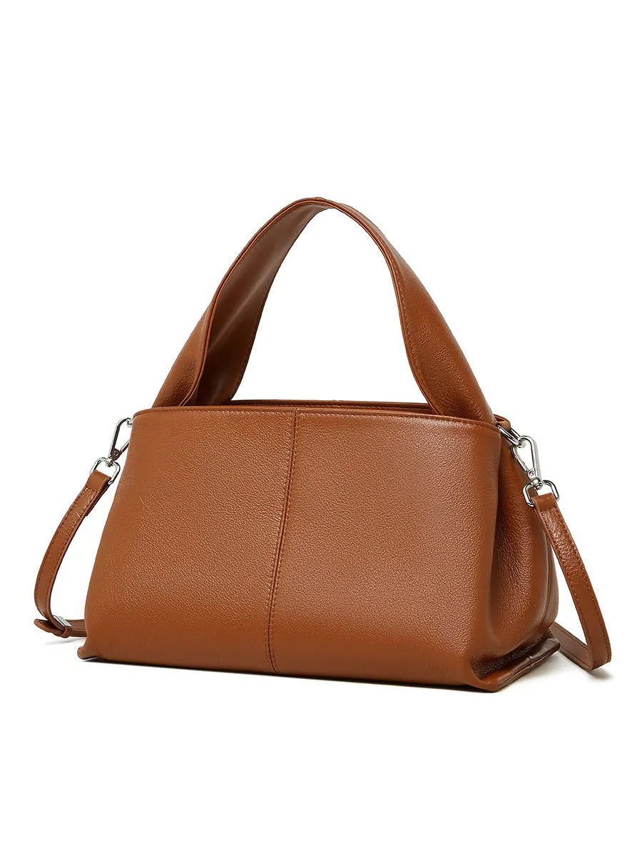 Women's genuine leather messenger bag in horizontal square shape with retro texture and shoulder straps