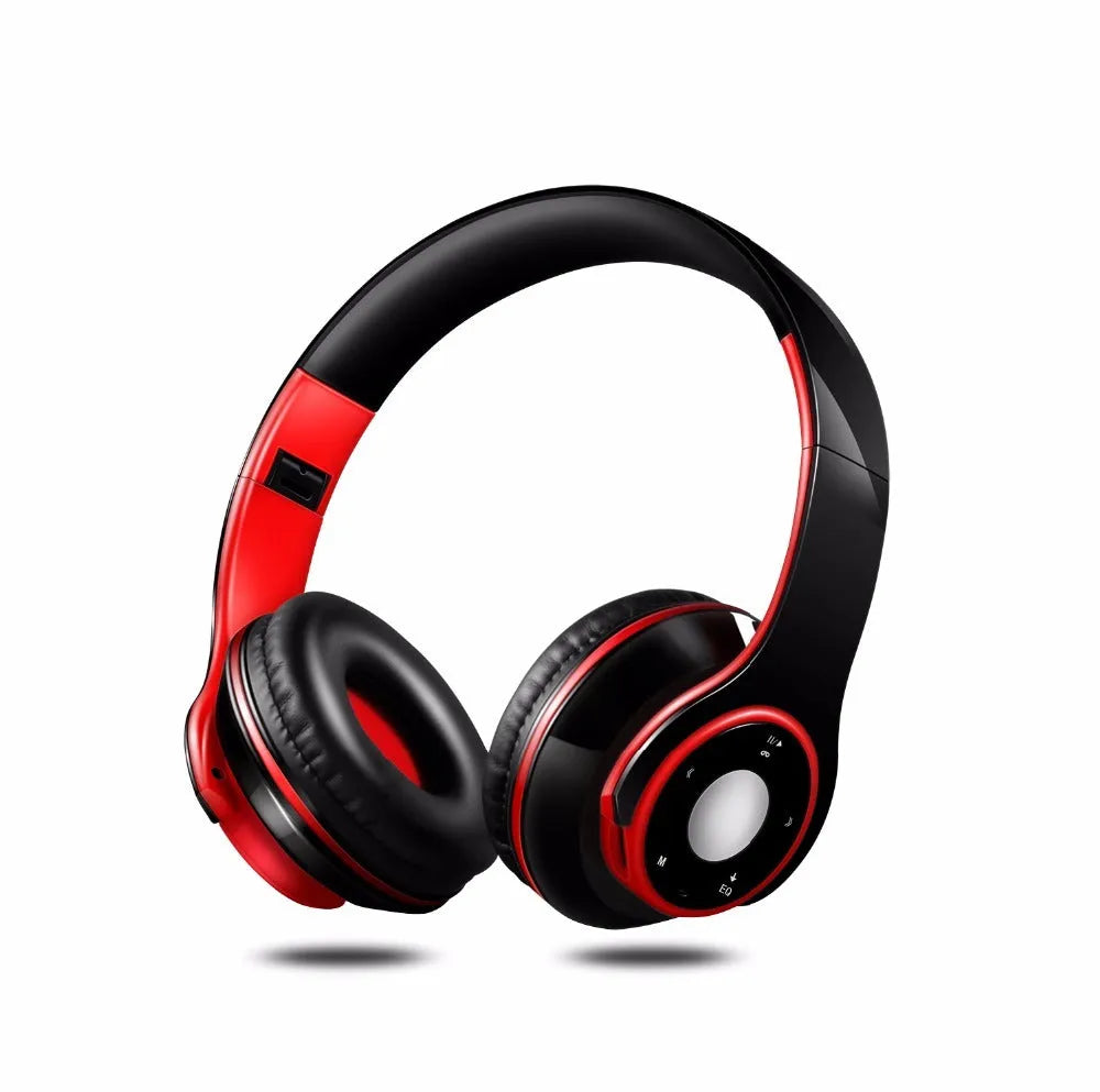 Foldable wireless Bluetooth headset in blue colour with adjustable hinges and ear cushions