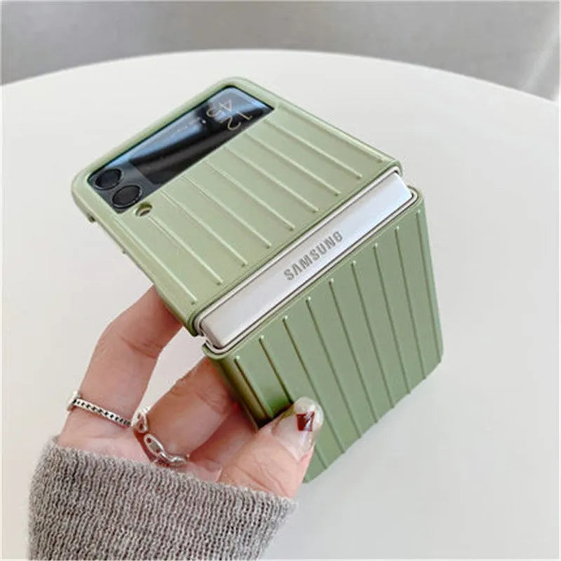 Samsung Z Flip3 flip-style mobile phone case in PC hard shell, shown in multiple colour options.