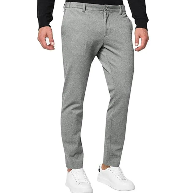 Men's slim-fit tapered chino trousers in stretch cotton blend fabric, shown in Army Green colour