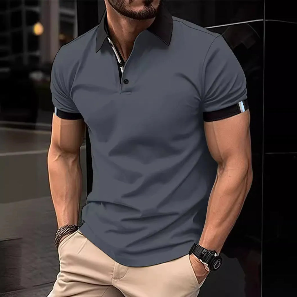 Men's casual plaid short sleeve button-up shirt in white and blue, slim fit, sizes S-XXXL