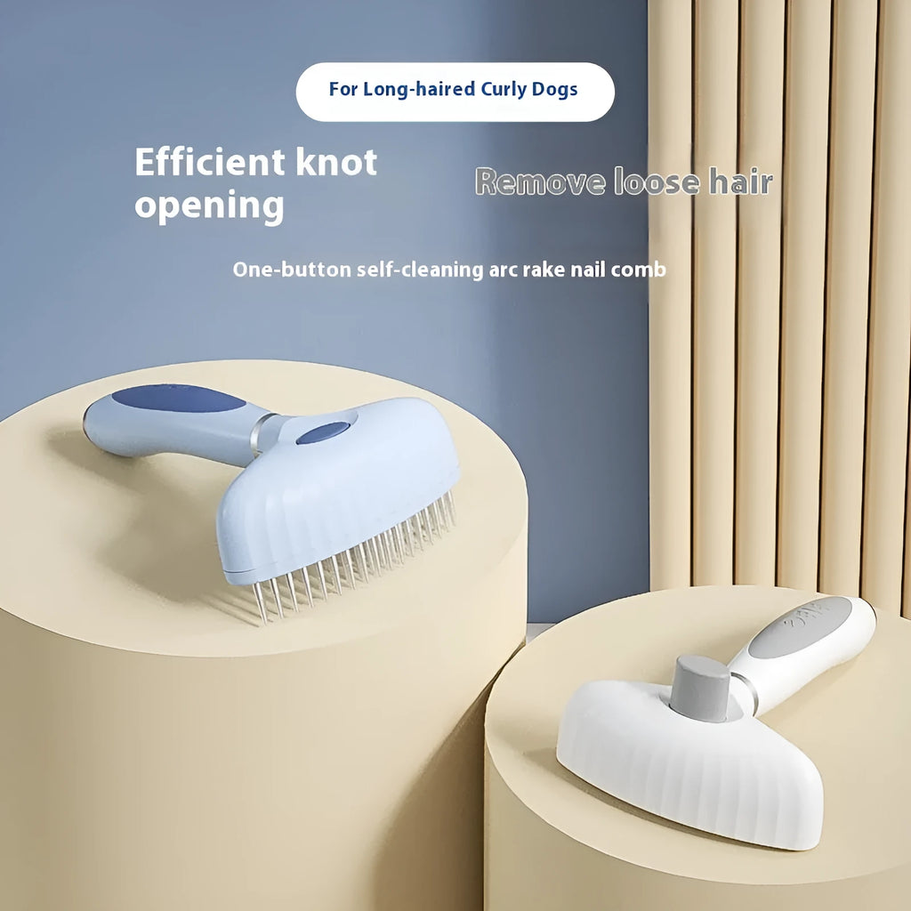 Double row stainless steel dog grooming comb in azure light blue or white