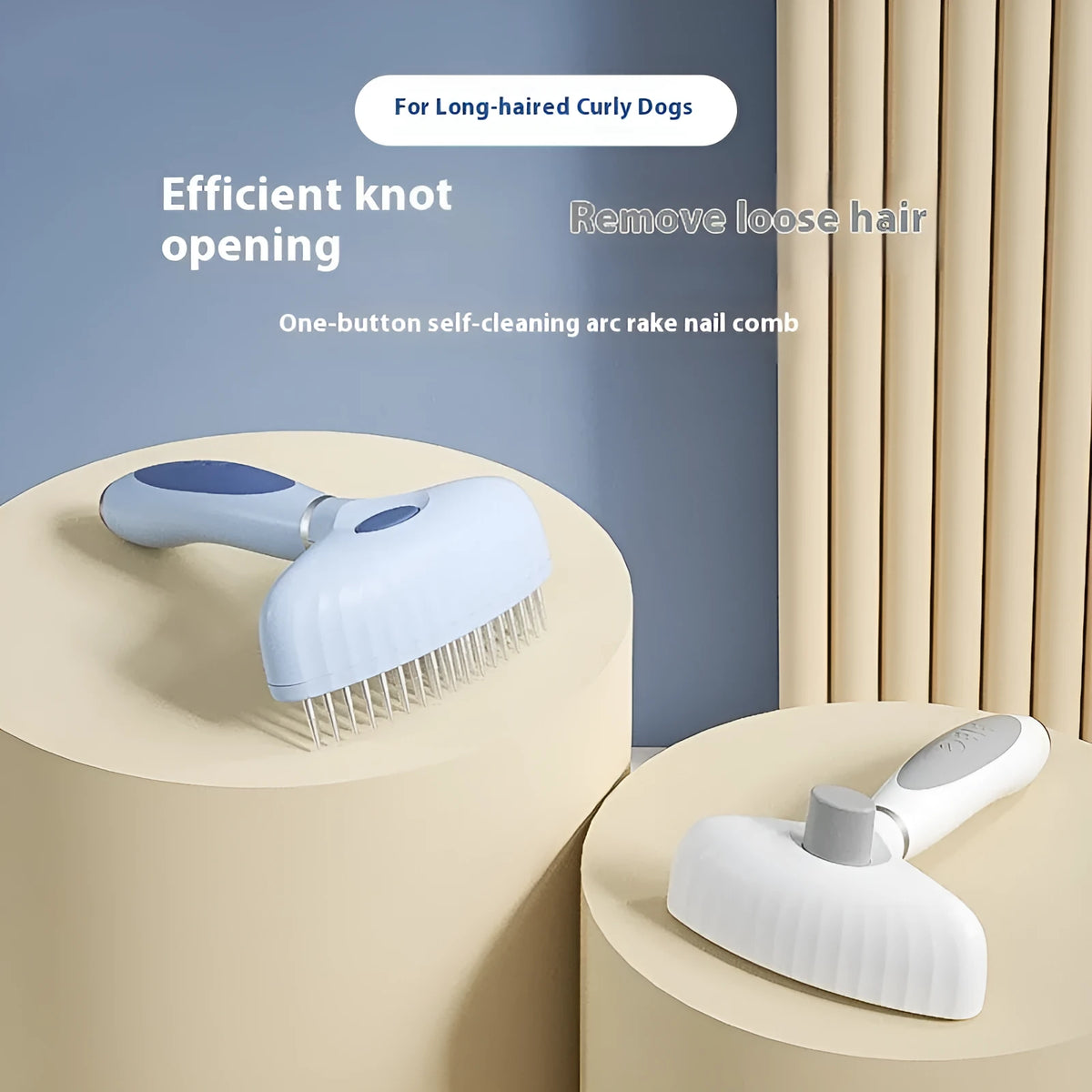 Double row stainless steel dog grooming comb in azure light blue or white