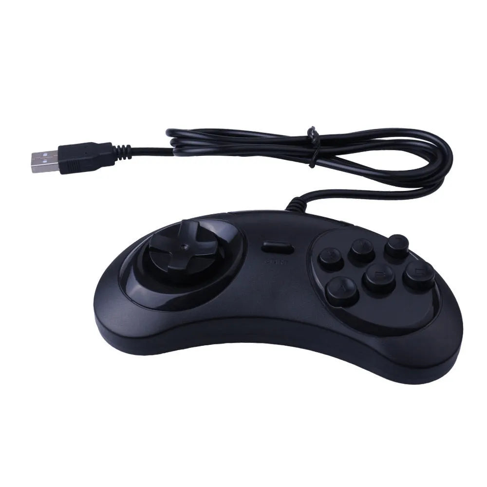 Black Sega-style USB gaming controller with 1.8 metre cable for Windows PC