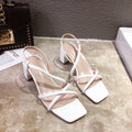 Women's white thick heel sandals with super high 8cm heel and side ventilation design