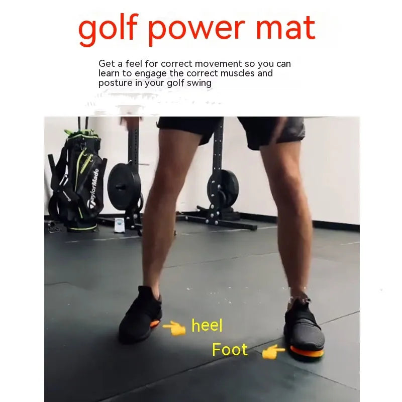 Orange golf strength training mat with natural rubber construction and centre of gravity weighting