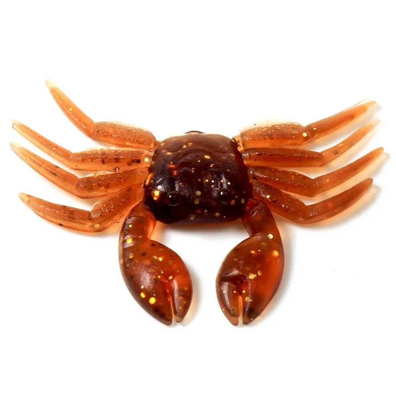 PVC software artificial crab fishing lure in red and brown colours, measuring 8cm in length.