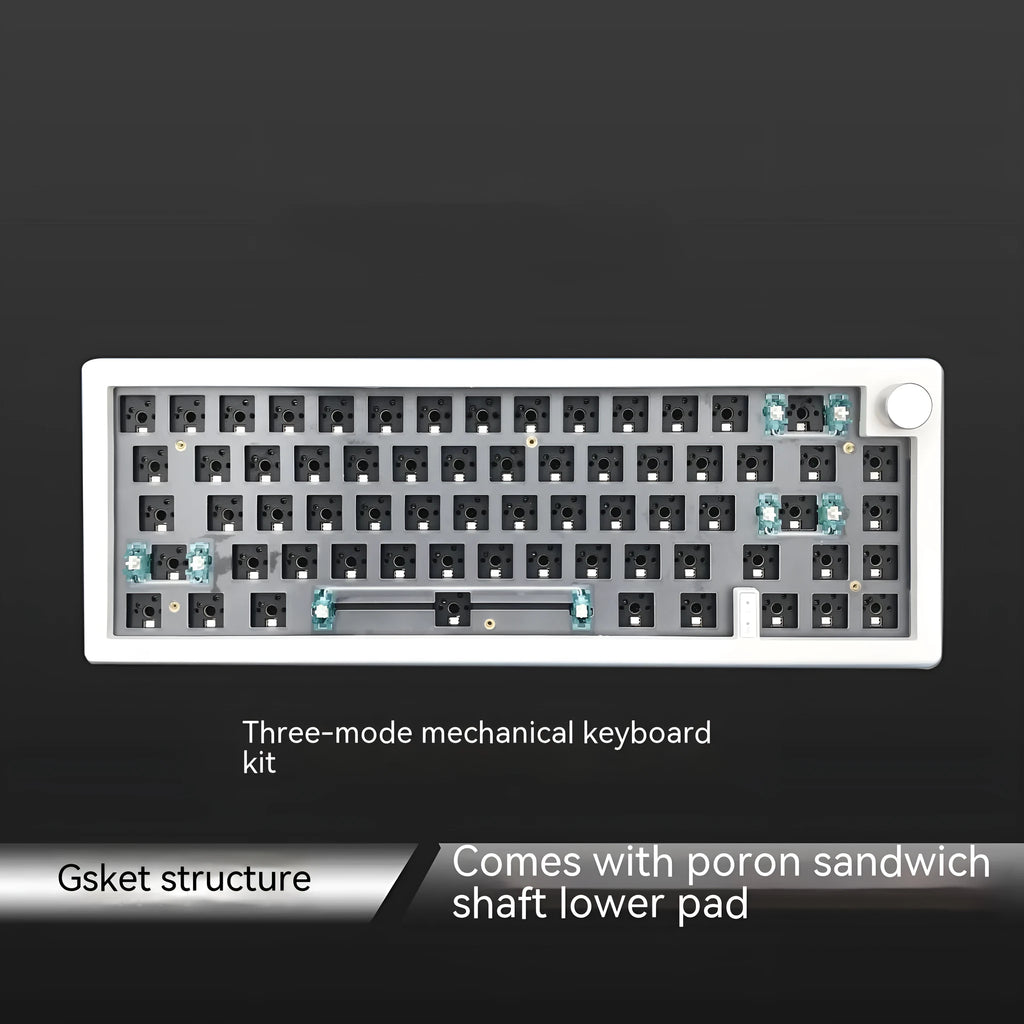 DIY mechanical keyboard kit components showing ABS housing, RGB backlit keys, and colour options