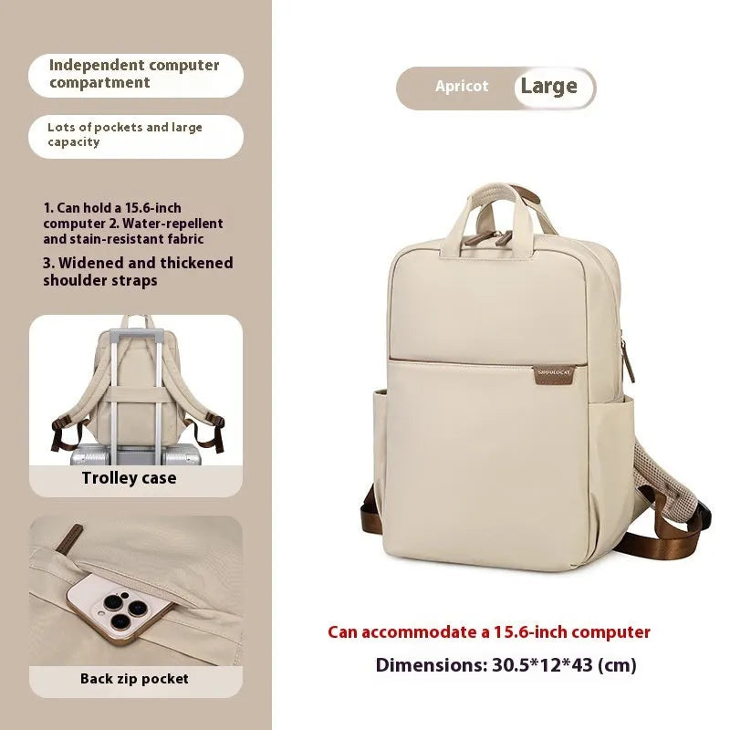 Simple canvas travel women's backpack showing internal laptop compartment and organisation pockets