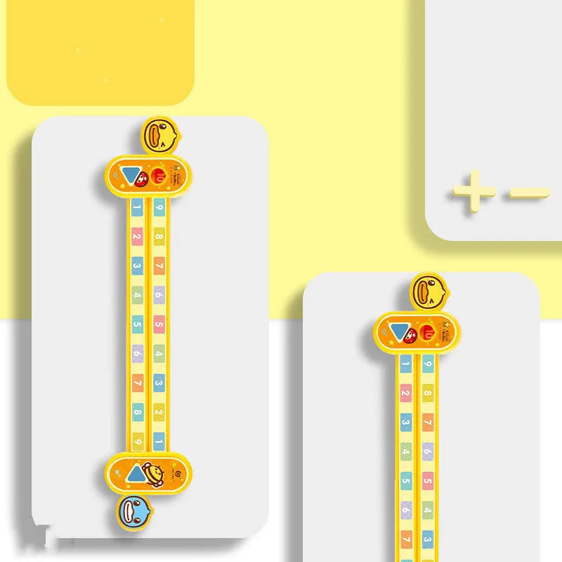 Yellow plastic digital decomposition ruler for children, 24.5 cm long.