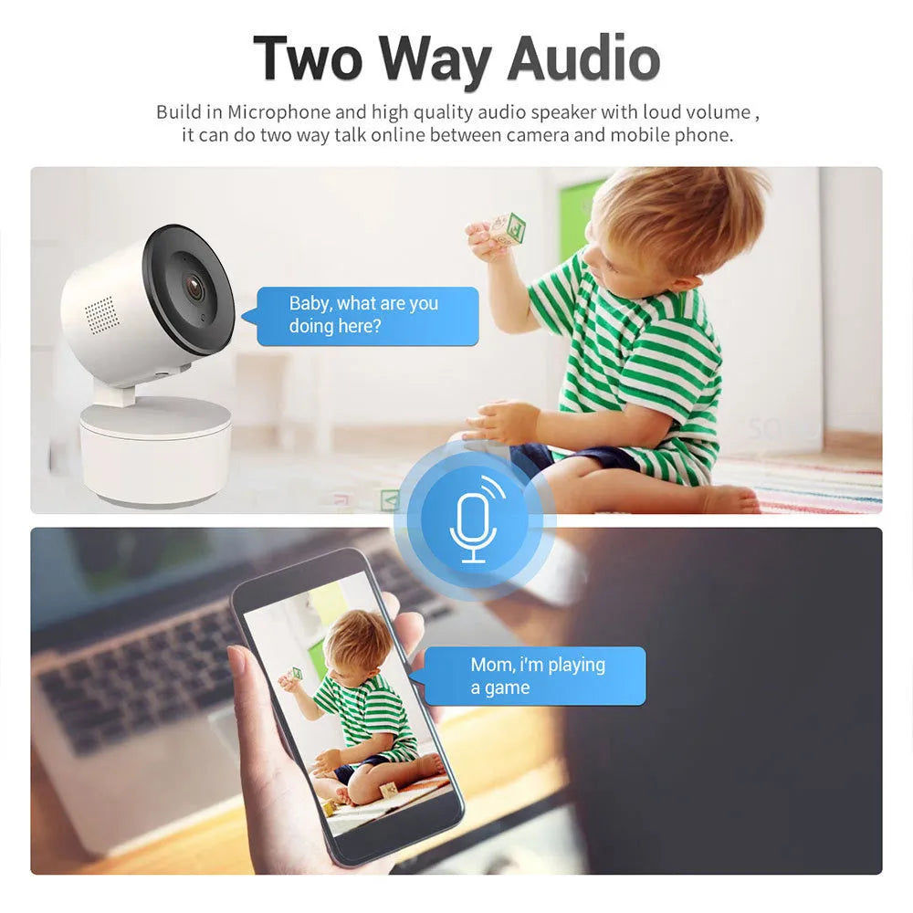 Indoor wifi security camera with 1080P resolution and pan tilt rotation for motion detection monitoring