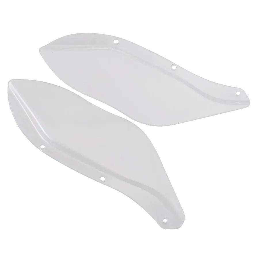 Pair of left and right black ABS plastic side wing head covers for Harley Davidson motorcycle.