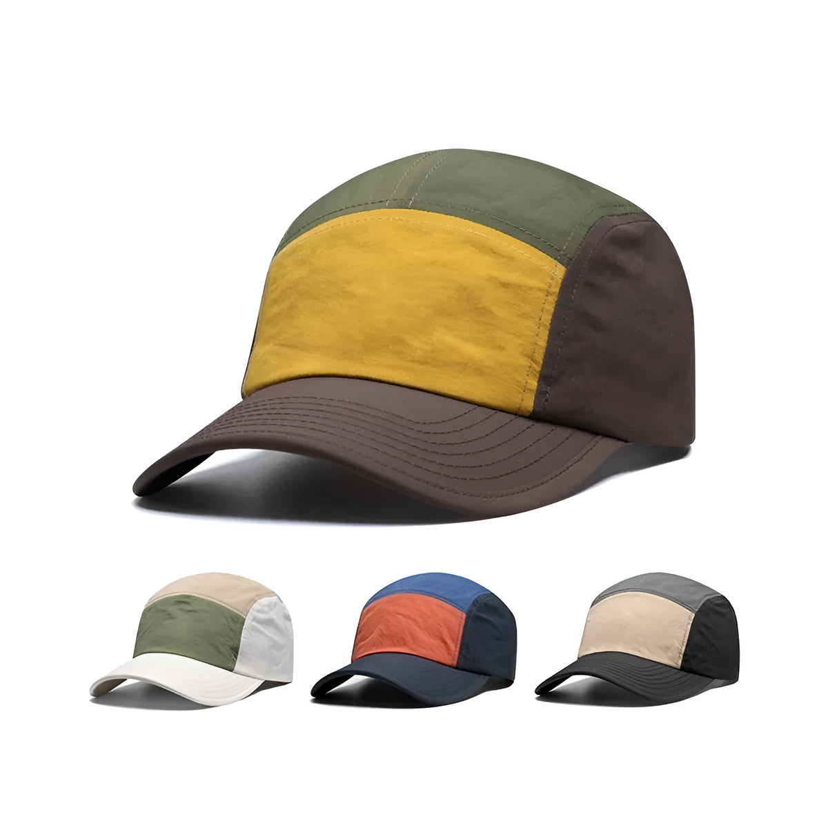 Men's cotton-polyester baseball cap with curved brim in khaki, army green, orange or yellow