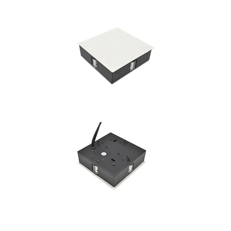 Square and round LED wall light with aluminium body and iron lampshade in 141x141x45mm dimensions