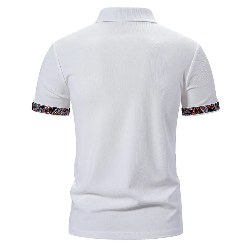 Men's polo shirt with colour-stitch turnover collar in cotton blend fabric