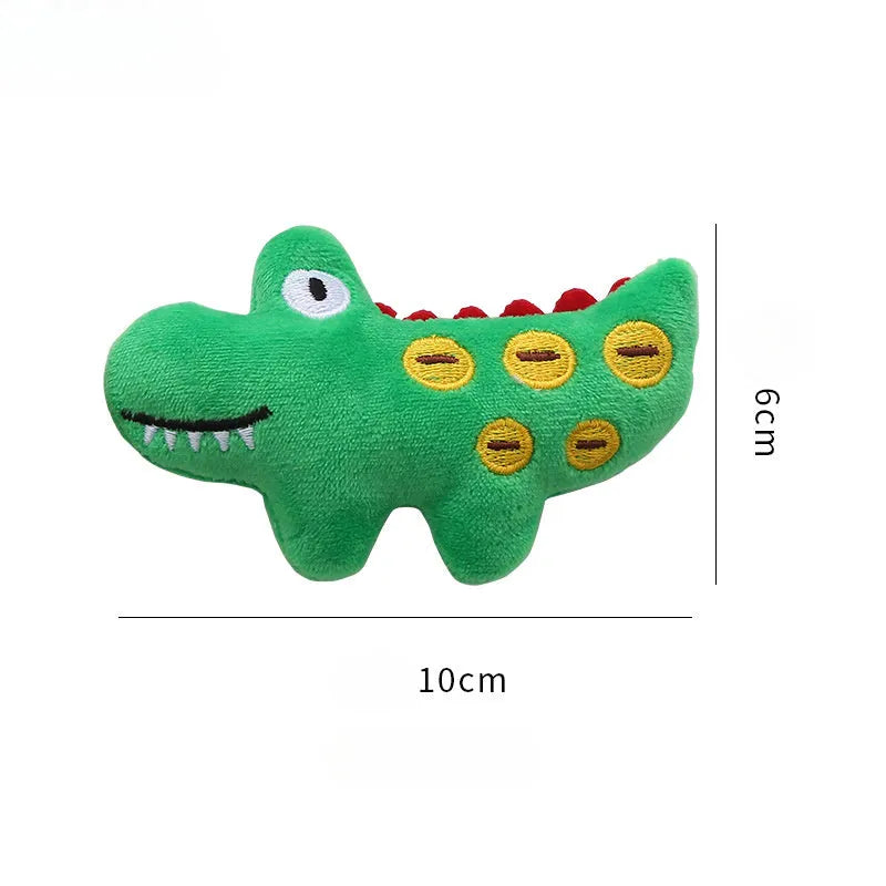 Soft plush cat toy shaped like a cow, crocodile, or parrot with catnip for interactive play.