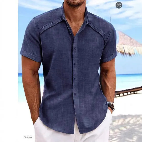 Hawaiian casual short sleeve shirt in solid colour with thin cotton blend fabric