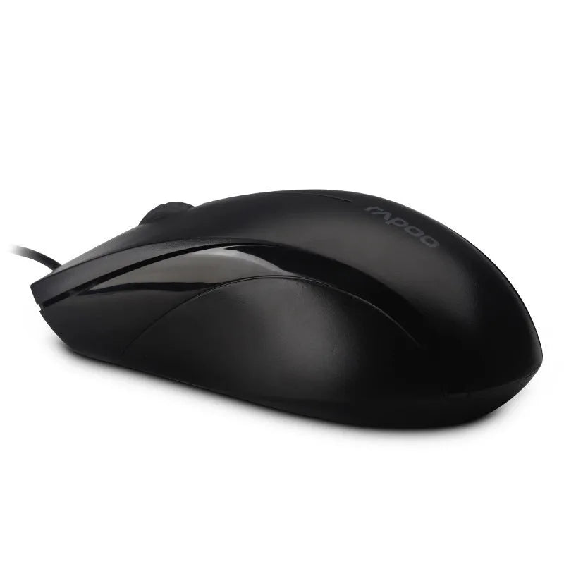 Black wired USB optical mouse with 1000dpi sensor, three buttons, and 1.5m cable for desktop or notebook use