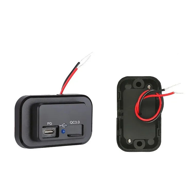 Black QC3.0 modified car charger with Type-C port for 36W fast charging