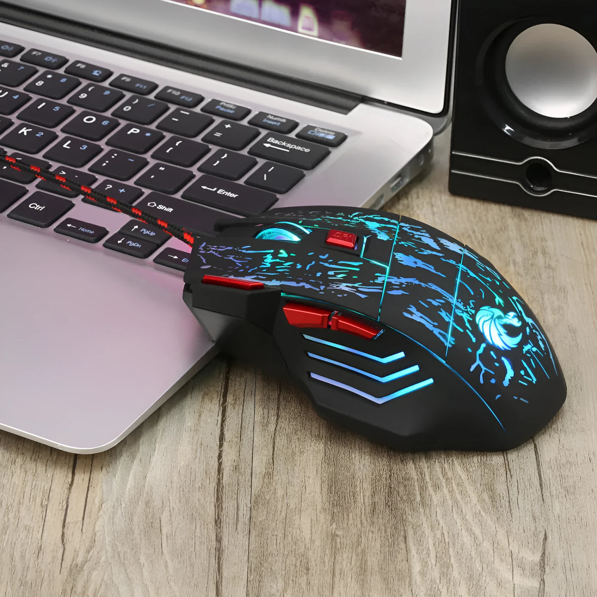 Colourful luminous wired gaming mouse with USB cable and ergonomic design for desktop PCs