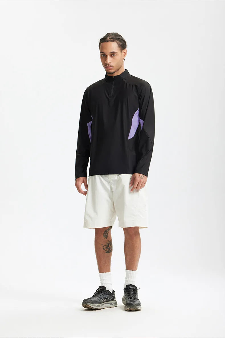 Men's lightweight polyester top in solid colour with stitching detail, available in long or short sleeves
