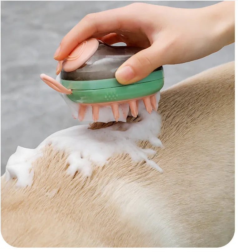 2 in 1 pet bathing brush with shampoo dispenser, food-grade silicone head, blue or green, 85g