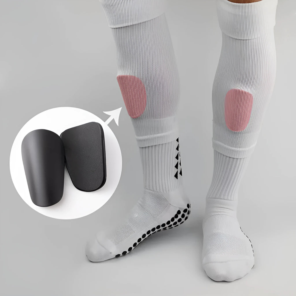 PU mini shin guards for football in S size, showing adjustable straps and available colour options.
