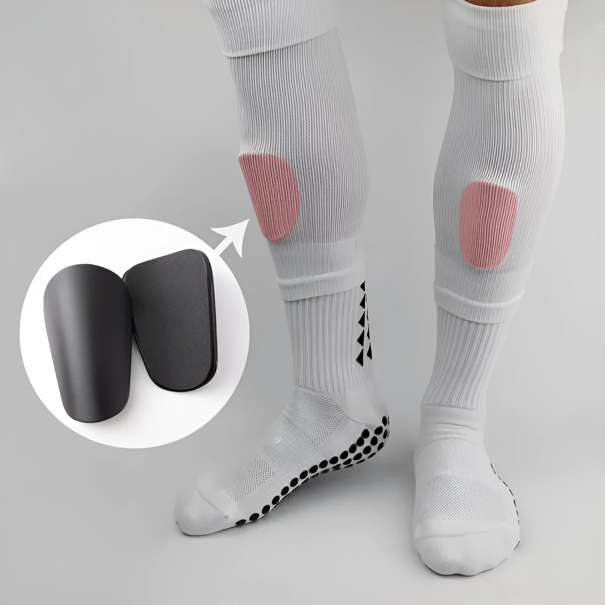 PU mini shin guards for football in S size, showing adjustable straps and available colour options.