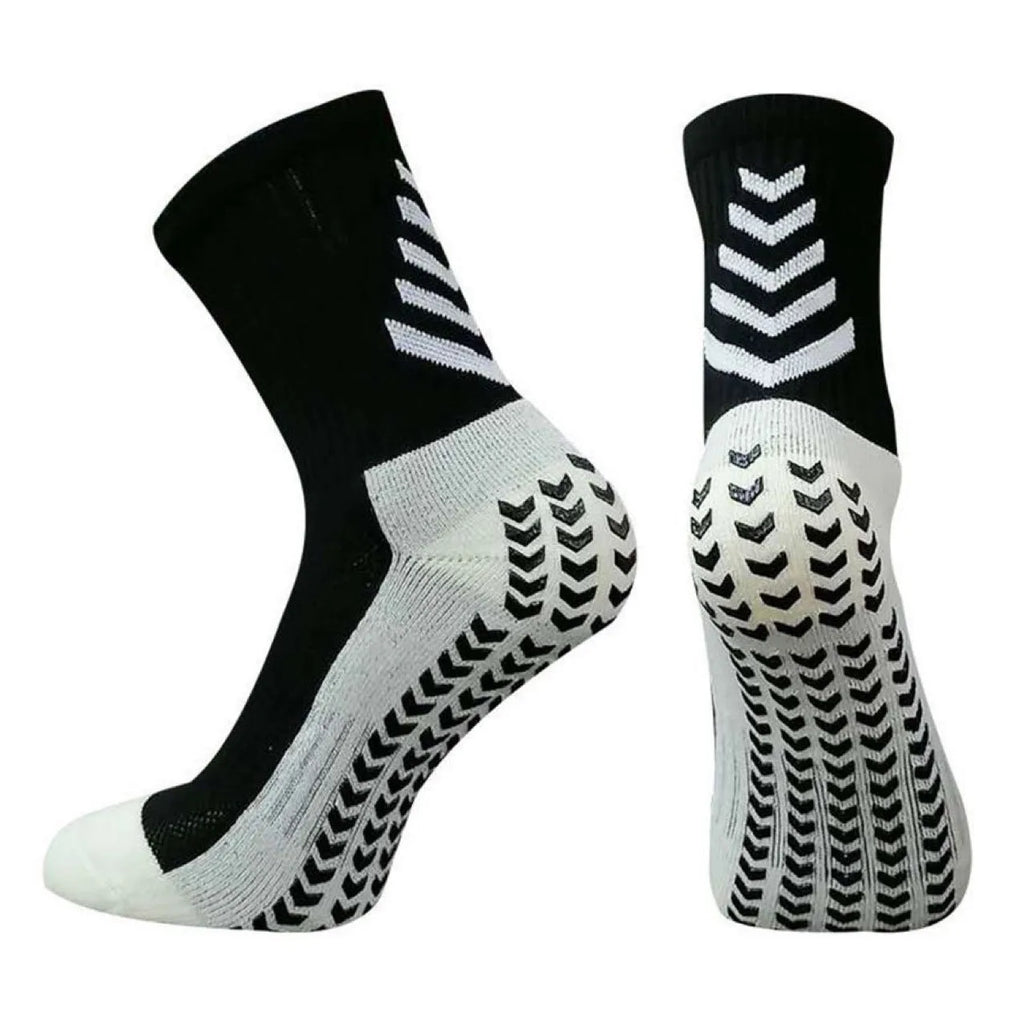 Men's mid-calf athletic socks with geometric patterns in various colours including black and fluorescent options