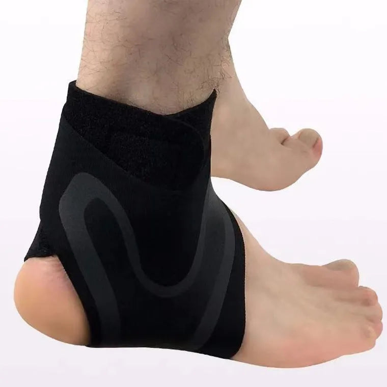 Ankle support brace for right or left foot in sizes M, L, XL for sports like running and basketball.